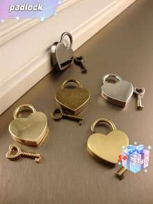 1 件锌合金锁，创意金色心形设计挂锁，适用于家庭情人节、情人节婚礼、生日 - 金色 - 查看 6