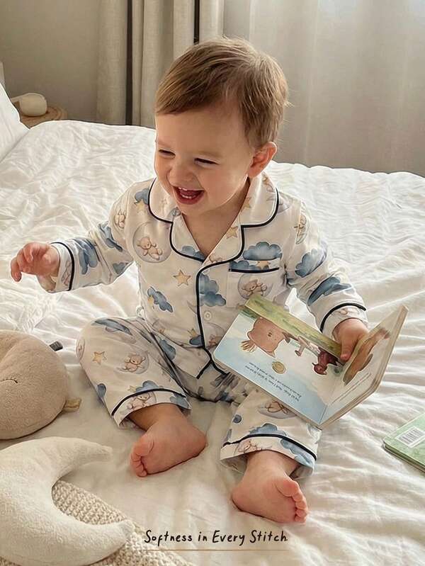 Cozy Pixies 2pcs Baby Boy Cartoon Animal Print Soft Knit Cardigan Jacket And Elastic Waist Pants Set Toddler Sleep Wear Pajama Pj Set Kids Home All White Autumn