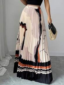 Elenzga Women's Summer Marble Print Digital Positioning Printed Skirt, Elastic Waistband Easy To Wear, Pleated A-Line Skirt - Multicolor - View 7