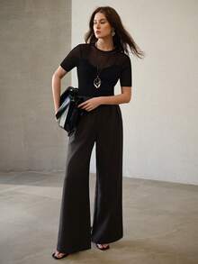 MOTF PREMIUM 女士短袖修身半透明针织上衣 - 黑色 - 查看 5