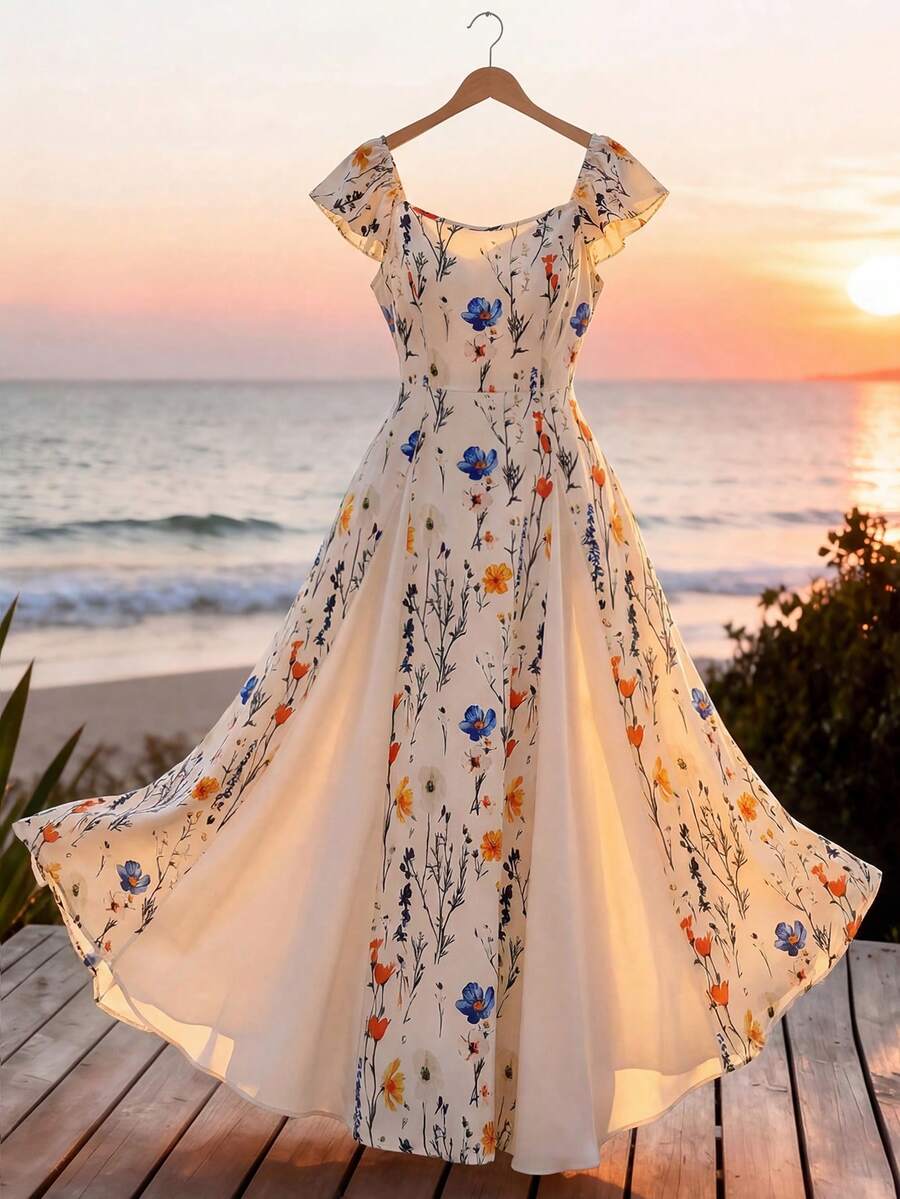 GlowEve CURVE 大码女式长腰收腰撞色碎花短袖连衣裙 - 彩色 - 查看 1