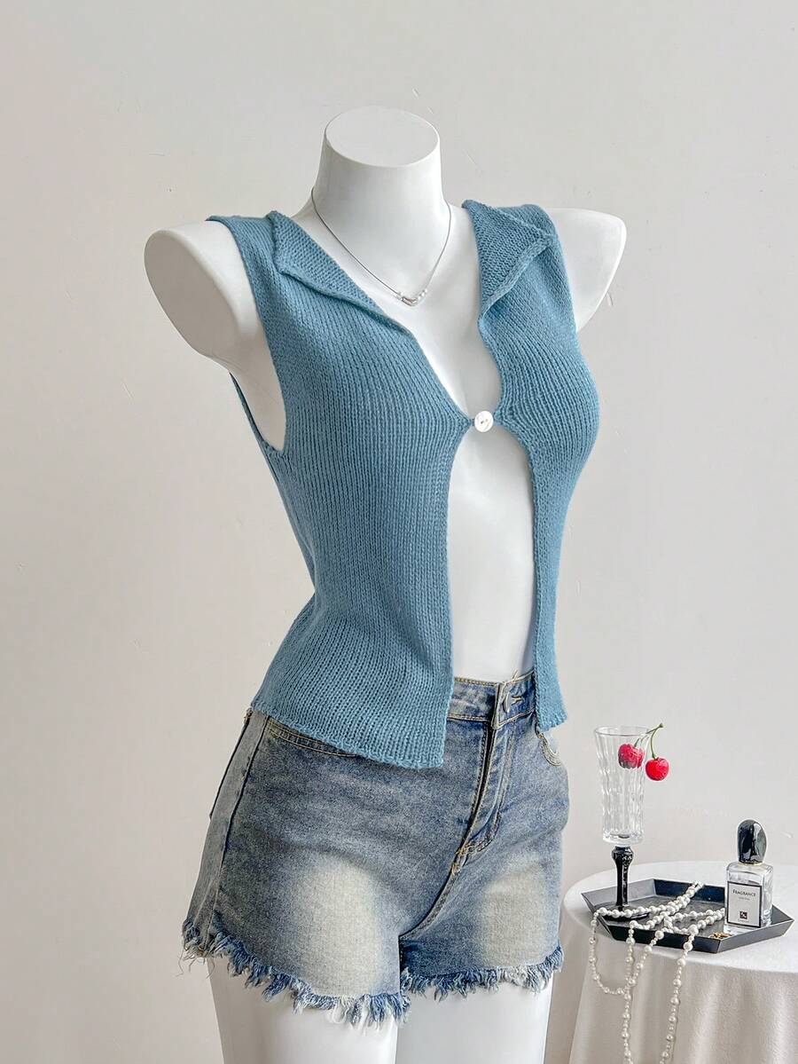 Elamini Sexy Knitted Tank Top For Beach Vacation, Women's Knitted Top For Summer - Blue - View 1