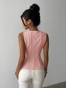 Aloruh Blus Tanpa Lengan Minimalis Elegan untuk Wanita, Cocok untuk Beraktivitas Sehari-hari, Warna Pink, Atasan Musim Panas - Dusty Pink - View 2