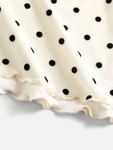 SHEIN Girlism 杏色针织网眼休闲简约波点印花紧身不对称下摆短款上衣，适合春夏穿着，休闲百搭，可打造个性造型，日常穿着。 - 杏色 - 查看 4