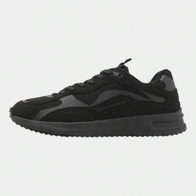  Tenis Sneakers de Lujo Armani Exchange para Hombre - Calzado Deportivo Total Black con Paneles Ondulados, Logotipo en Relieve y Suela de Máxima Amortiguación