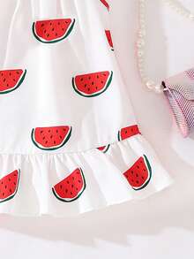 SHEIN Playful Pals 女婴夏季西瓜印花无袖连衣裙，白色底，可爱清新设计，适合夏季郊游、海滩旅行和日常穿着。 - 白色 - 查看 5