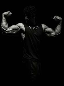 RISE LYT Men's Casual Fashionable Street Letter Print Sports Tank Top, Summer - Black - View 3