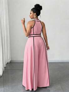 Maweii Plus Size Sexy Off-The-Shoulder Bow Jumpsuit - Pink - View 6