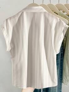 GlowEve 女士条纹单排扣休闲百搭日常衬衫 - 米色 - 查看 2