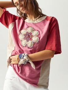 Bohemela 休闲针织撞色圆领宽松大码短袖T恤 - 彩色 - 查看 3