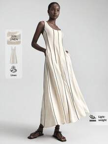 Ontre Đầm không tay màu mơ nhẹ, kiểu dáng thường ngày, mùa hè 2026, phù hợp cho công sở, đi làm hàng ngày, khu nghỉ dưỡng bãi biển thanh lịch, dự đám cưới, lễ hội nhạc đồng quê. - Màu Khaki - Xem 1