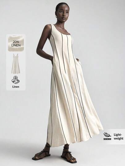 Ontre 2026 Summer New Apricot Sleeveless Lightweight Casual Dress, Suitable For Business, Daily Commute, Elegant Beach Resort, Wedding Guest, Country Music Festival