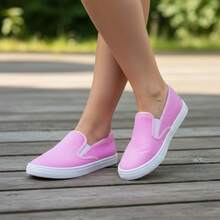 Zapatos casuales unisex de color sólido, de corte bajo, ligeros, sin cordones, puntera lisa, suela de goma, parte superior de tela, plantilla de tela, para hombres, mujeres, actividades al aire libre, deportes, trabajo Liso Elegante Tela - Rosa - Ver 3