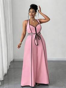 Maweii Plus Size Sexy Off-The-Shoulder Bow Jumpsuit - Pink - View 5