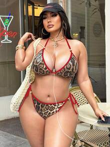 Swim SXY Plus Size Women Leopard Print Sequin Sexy Bikini Two Pieces Swimwear - Multicolor - View 3