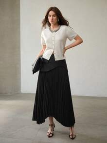 MOTF PREMIUM Blusa de punto con botones y detalles de strass - Blanco - Ver 6
