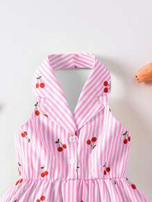 SHEIN Casuvi Kids 花园女孩夏季新款时尚Polo领露背吊带束腰甜美度假风连衣裙，少女正式连衣裙 - 粉色 - 查看 7