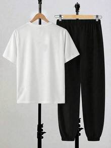 SHEIN Set de 2 sudaderas con cuello redondo con estampado de letras minimalista casual para adolescentes, adecuado para verano, deportes, correr, actividades al aire libre - Blanco - Ver 2