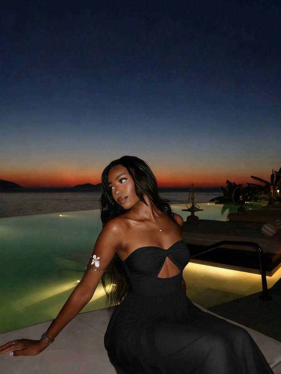Lureya Women's Fashion Strapless Mesh Sheer Hollow Metal Ring Circle Beach Design Sexy Charming Delicate Young Elegant Romantic Daily Holiday Outing Party Spring Summer Dress Zestiva Swimsuit Zebra Larsson Zeyla Zebra Tube Top - Black - View 1