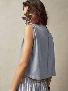 Bohemela Áo tank top không tay cổ tròn dành cho nữ đi nghỉ mát - Màu xanh lam - Xem 8