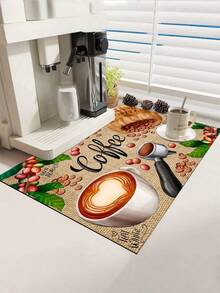 1 pieza Alfombrilla de bar de café con estampado de granos de café, alfombrilla de drenaje, almohadilla de drenaje de máquina de café de diatomita, alfombrilla de drenaje de goma suave, antideslizante, súper absorbente y resistente al desgaste para secar platos, para encimera, restaurante, mesa de cocina, decoración de mesa de patio, suministros de cocina del hogar, alfombrilla decorativa de encimera - Multicolor - Ver 5