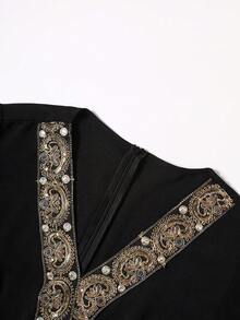 GlowEve Đầm nữ cổ chữ V, phối ren hoa, tay loe, chất liệu chiffon mỏng, eo thon, thích hợp cho mùa xuân/hè. - màu đen - Xem 8