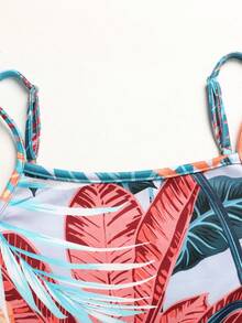 SHEIN 少女休闲度假黑色热带花卉印花开衩裙 - 彩色 - 查看 3