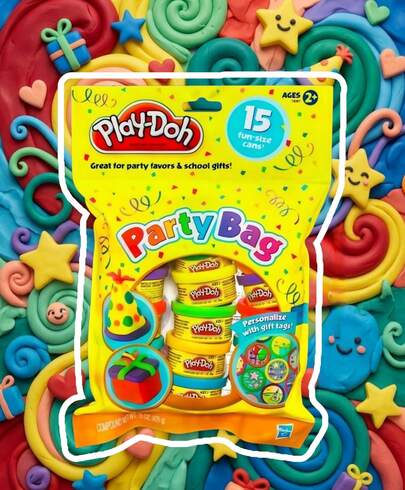 Hasbro Set de arcilla de modelado para niños, 15 latas de colores mini en bolsa de fiesta + etiquetas de regalo, masa suave para juego creativo, perfecto para recuerdos de fiesta, premios de clase, relleno de canasta de Pascua, para niños pequeños, edad 2+