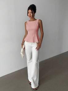 Aloruh Blus Tanpa Lengan Minimalis Elegan untuk Wanita, Cocok untuk Beraktivitas Sehari-hari, Warna Pink, Atasan Musim Panas - Dusty Pink - View 3