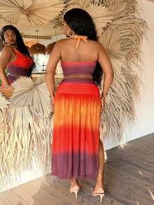 Slaydiva Plus Size European And American Style Gradient Halter Backless Long Bikini Two Pieces Swimwear - Multicolor - View 2