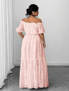 Vionelle Elegantes Kleid mit Rüschensaum und Off-Shoulder in Große Größen, Sommer - Babypink - Übersicht 3