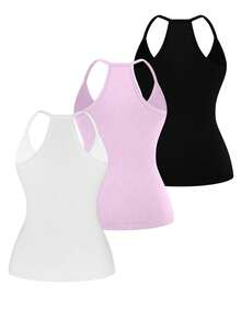 EMERY ROSE Conjunto informal de 3 piezas de talla grande con cuello en V, incluyendo top de tirantes, chaleco y top de entrenamiento para mujer, tops baratos para mujer, paquete de tops de mujer - Multicolor - Ver 2