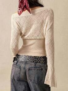 Bohemela 女士纯色休闲百搭日常长袖毛衣 - 杏色 - 查看 6