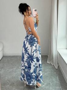 Elenzga Vestido casual sin mangas con abertura y estampado de paisley, adecuado para vacaciones - Multicolor - Ver 8