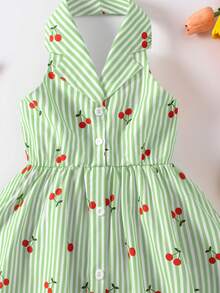 SHEIN Casuvi Kids Đầm mùa hè thời trang mới cho bé gái, cổ polo, hở lưng, thắt eo, kiểu dáng ngọt ngào, thích hợp cho kỳ nghỉ, đầm dự tiệc cho bé gái. - màu xanh lá - Xem 3