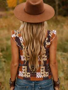 Áo tank top nữ dáng rộng, bèo nhún, in họa tiết phong cách bohemian, thích hợp cho mùa xuân/hè, thương hiệu LanaWest. - màu nâu - Xem 2