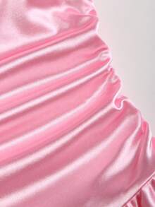 Sweetra Đầm satin co giãn cổ yếm buộc eo dành cho nữ mùa xuân/hè, trang phục thường ngày thoải mái, gợi cảm và ngọt ngào cho kỳ nghỉ. - Màu Hồng baby - Xem 5