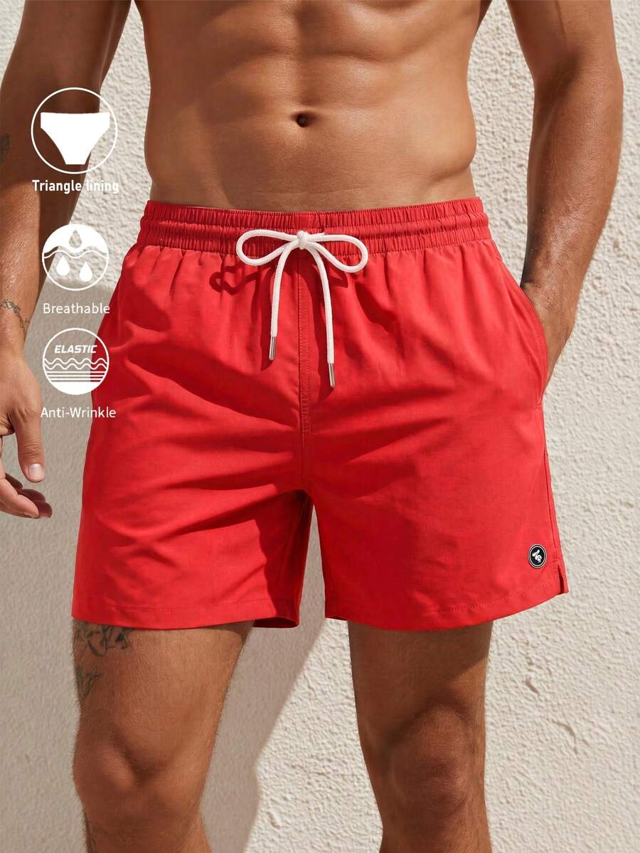 Horizaway Pantalones cortos de playa con cordón y bolsillo, transpirables para hombre - Rojo - Ver 1