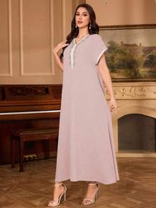 Al Najma Đầm dự tiệc/nghỉ lễ cổ chữ V đính ren dành cho nữ - Hồng - Xem 3