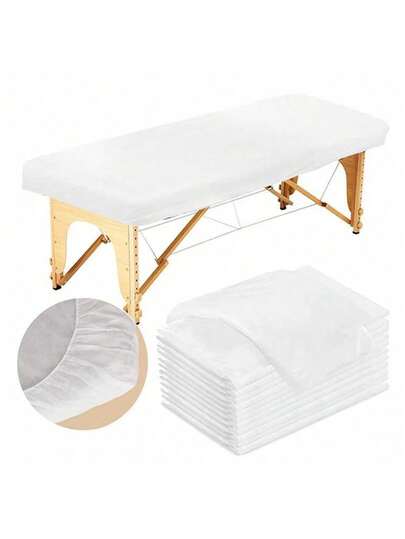 Juego de 10 sábanas desechables de masaje con bandas elásticas, adecuadas para faciales, Body y cuidado de la piel en salones de belleza, tamaño 84 x 35 pulgadas, color blanco
