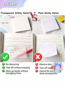 150张透明防水便签本，适用于笔记本、学校文具和办公用品，返校必备，防水自粘，半透明便签本带抽取器，非常适合学校和办公室使用，文件整理 | 功能性文具 100/50张装 - 彩色 - 查看 9