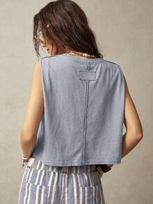 Bohemela Áo tank top không tay cổ tròn dành cho nữ đi nghỉ mát - Màu xanh lam - Xem 2