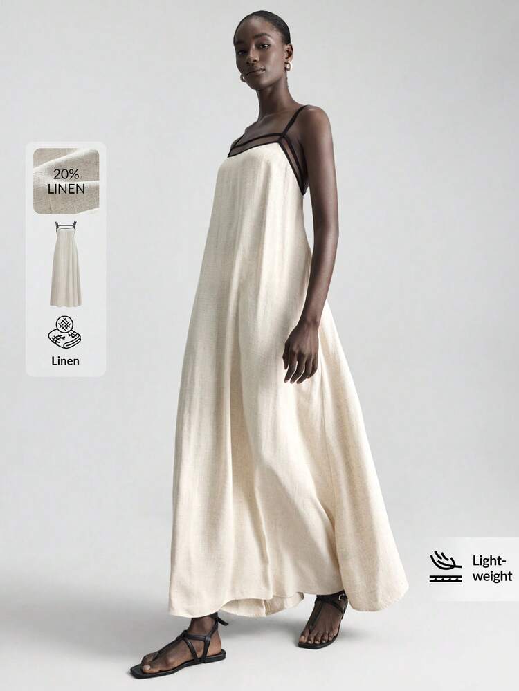 2026 Spring/Summer New Women's Linen Dress, Casual Commute Backless Spaghetti Strap Dress, Black Spaghetti Strap Dress, Elegant Formal Dress For Women