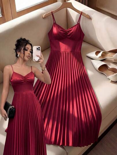 Franclia The Burgundy, Subtly Patterned Fabric Has A Crisp, Draping Drape, And The High-Waisted A-Line Skirt Is Slimming. Vintage And Elegant, It's Perfect For Birthday Parties, Afternoon Tea, And Other Occasions, And Pairs Well With Delicate Accessories. Carnival Women's Clothing, Elegant Party Dress, Long Party Dress, Women's Wedding Guest Dress, Wedding Guest Party Dress, Summer Outfit, Spring Dress, Spring Outfit, Women's Vacation Outfit, Summer Holiday Outfit, Women's Elegant Outfit, Elegant Party Dress, Red Dress, Women's Red Dress, Red, Slip Dress, Wedding Season.Graduation Season Attire, Fashionable Casual Commuter Wear, Business Office Wear, Versatile And Stylish Everyday Casual Wear, Urban Teacher's Professional Attire