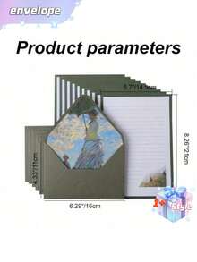 SHEIN 16 Green Set Of Oil Painting Envelopes Containing 6 Envelopes And 10 Pieces Of Writing Stationery For Making Invitations And Greeting Cards Gift Greeting Cards Writing Letters New Year's Gifts - Green - View 2