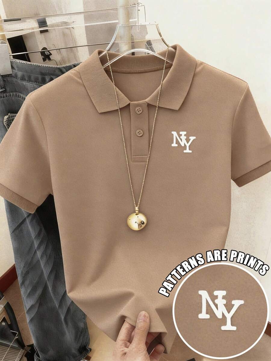 Resyla Women's Polo Shirt With New York NY Logo Print - Khaki - View 1