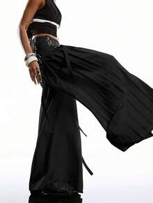 LYSMO 2026 New Minimalist Solid Color Casual Drawstring Skort For Women, Spring/Summer - Black - View 3