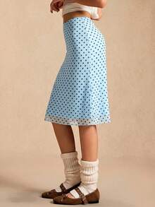 Easelle Chân váy lưới chấm bi Xuân/Hè 2026, lưới màu xanh dương, phong cách retro thường ngày. - Màu xanh lam - Xem 6