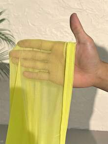 CovetEZ Atasan Wanita Ukuran Besar Warna Polos Leher Bulat Transparan Lengan Panjang Kasual - Kuning - View 7