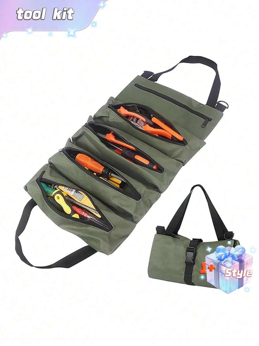 1pc Heavy-Duty Roll-Up Tool Bag - Oxford Fabric Organizer, Suitable For Mechanics, Electricians, Carpenters, Etc. -, Portable, Stylish Industrial Gear With Multiple Compartments, Tool Storage Organizer - Multicolor - View 1